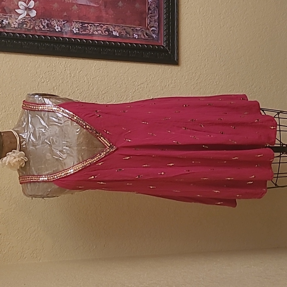 WOMENS INTIMATELY FREE PEOPLE FUCIA TANK DRESS WITH ROSE GOLD SEQUINS SIZE M - Picture 4 of 10
